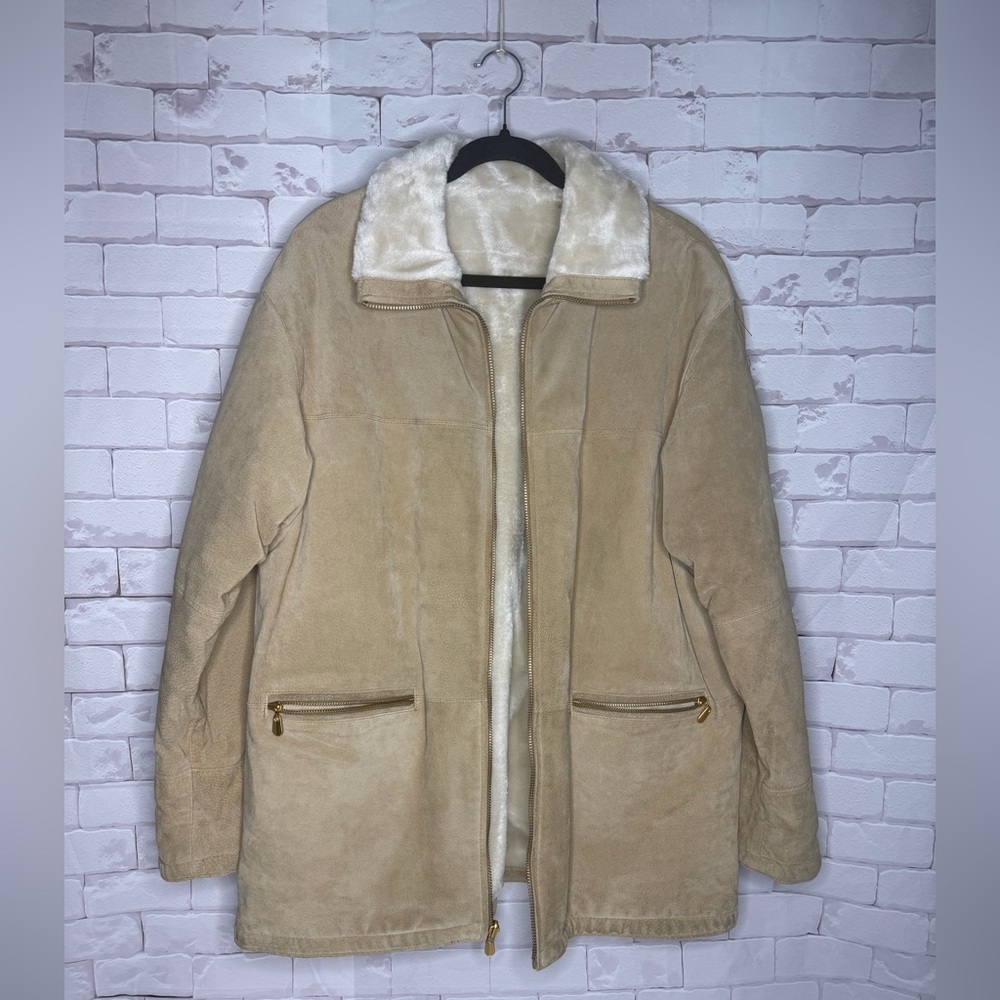 Vintage WINLIT New York Genuine Leather‎ Coat | Shearling-Style Lined | Size L